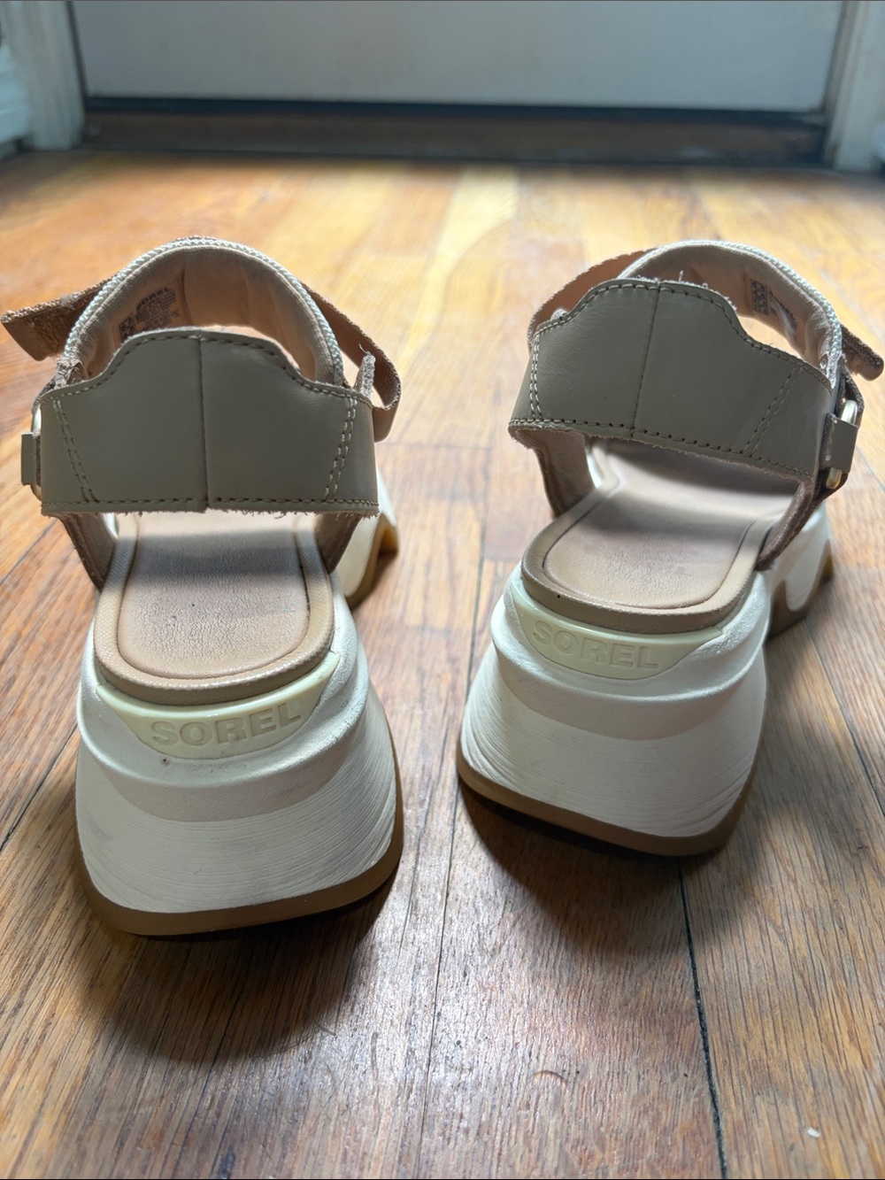 Sorel Beige and White Platform Wedge Sandals - Picture 3 of 5